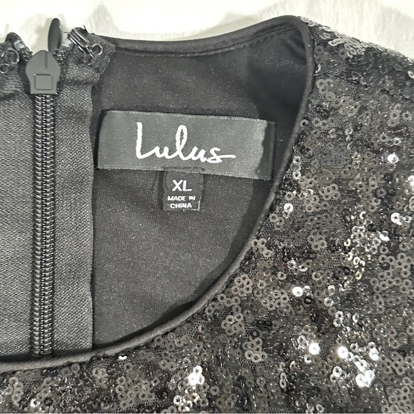 Lulus Life Illuminated Black Sequin Cutout Skater Dress Size L NWT Homecoming - Picture 8 of 13
